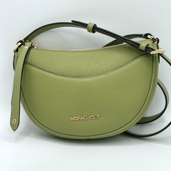Michael Kors Dover Small Mini Half-Moon Leather Crossbody Bag - Light Sage - Picture 4 of 15
